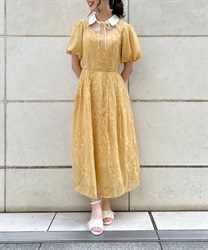 Balloon sleeve lace Dress(Yellow-F)