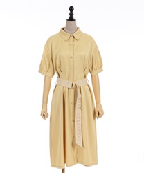 Color stitch shirt Dress(Yellow-F)