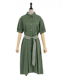 Color stitch shirt Dress(Green-F)