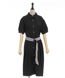 Color stitch shirt Dress(Black-F)