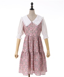 Ribbon flower check pattern Dress(Pink-F)