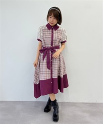 Check -bicolor shirt Dress
