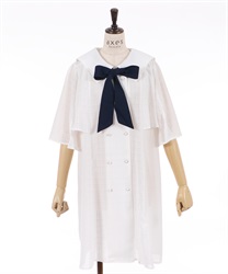 Sailor collar Dress with ribbon(White-F)