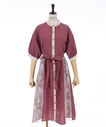 Lace switching shirt Dress(Pink-F)