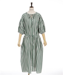 Striped pattern raglan sleeve Dress(Green-F)