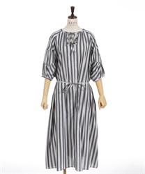 Striped pattern raglan sleeve Dress(Navy-F)