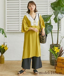 China button Long Dress(Yellow-F)