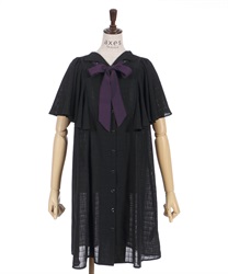 Sheer check cape style Dress(Black-F)