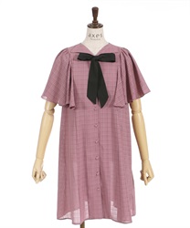 Sheer check cape style Dress(Pink-F)