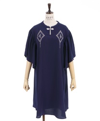 China button embroidery Dress(Navy-F)