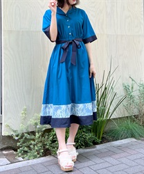 Lace switching color schistle Dress(BGreen-F)