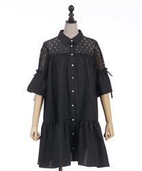 Shoulder lace frilled tunic(Black-F)