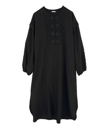 【Time Sale】China button shirt one-piece(Black-Free)