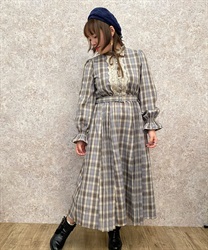 Pleated check pattern dress