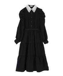 【Time Sale】Lace collar one-piece(Black-Free)