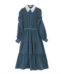 【Time Sale】Lace collar one-piece(Blue green-Free)