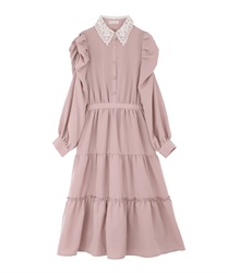 【Time Sale】Lace collar one-piece(Pink-Free)