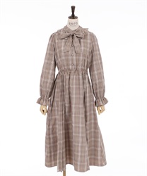 Check pattern pleated dress(Beige-F)