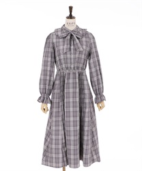 Check pattern pleated dress(Grey-F)