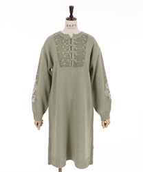 China buttons knit dress(Green-Free)