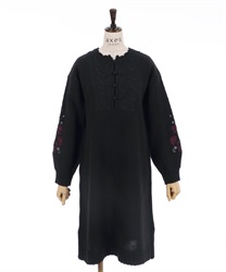 【Time Sale】China buttons knit dress(Black-Free)
