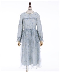 Sweet pea pattern tulle dress(Saxe blue-F)