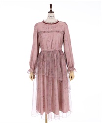 Sweet pea pattern tulle dress(Pink-F)