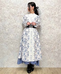 Rose Garland Pattern Long Dress(White-F)