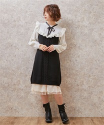 Flil knit Dress with ribbon(Black-F)