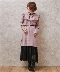 Flil knit Dress with ribbon(Pink-F)