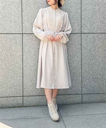 Lace switching shirt Dress(Beige-F)
