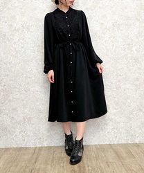 Lace switching shirt Dress(Black-F)