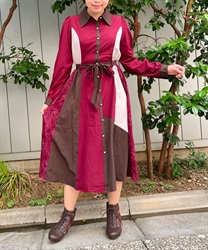 Lace switching color scheme Dress(Wine-F)