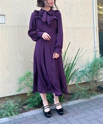 Raffle Frill Sphong Dress(Purple-M)