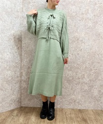 2WAY Bolero x Knit Dress(Green-F)
