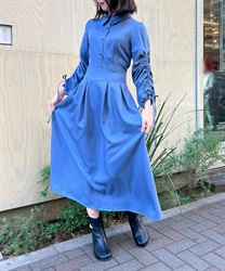 Drost sleeve high waist Dress(Blue-F)