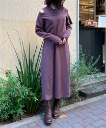 Off -shouldor knit x Dress set(Purple-F)