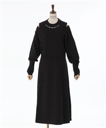 Off -shouldor knit x Dress set(Black-F)