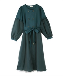 Double buttons dress(Blue green-Free)