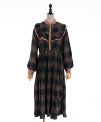 Pleated retro dress(Navy-Free)