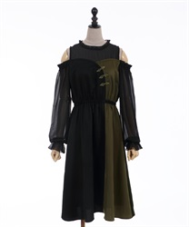 Bicolor china buttons dress(Black-F)