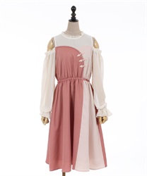 Bicolor china buttons dress(Pink-F)