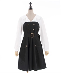 Sailor color docking Dress(Black-F)