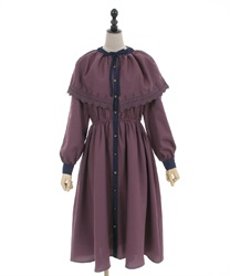 Retro Dress with embroidery cape(Purple-F)