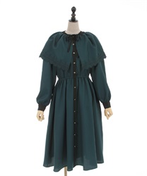 Retro Dress with embroidery cape(Green-F)
