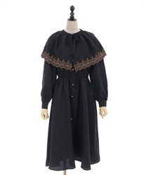 Retro Dress with embroidery cape(Black-F)