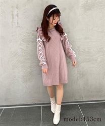 Shoulder Frill Knit Chuni(Pink-F)