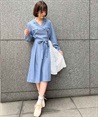 Lace bicolor shirt Dress(Blue-F)