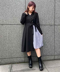 Lace bicolor shirt Dress(Black-F)