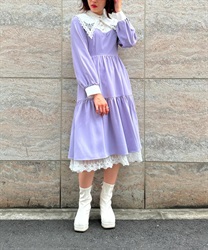 Sister Dress with embroidery collar(Purple-F)